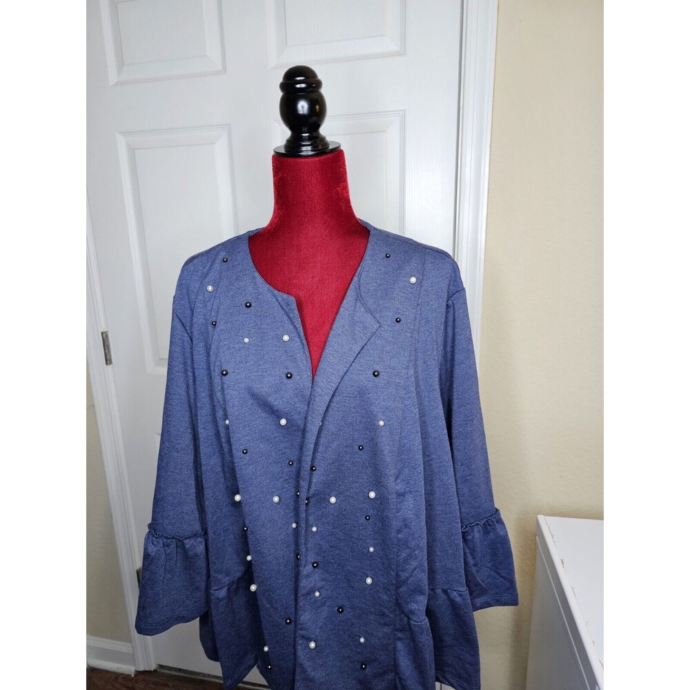 NEW Lane Bryant Plus Size 26 / 28 Blue Peplum Jacket Sweater Cardigan 3/4 Sleeve